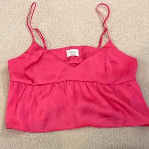 Wilfred Hot Pink Silk-Blend Spaghetti Strap Crop Top